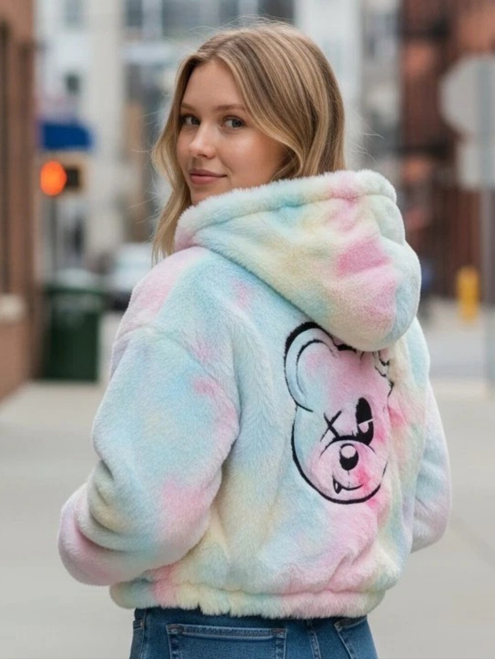 NWT RAVE Hoodie Scummy Bears Fuzzy Crop Size Medium